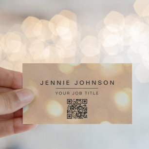 Moderne Minimal Gold Bokeh QR CODE Business Card Visitenkarte