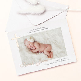 Moderne Minimal Gold Cross Baby Foto Taufe Folieneinladung