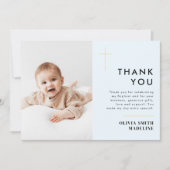 Moderne Minimal Gold Cross Foto Taufe Dankeskarte (Vorderseite)