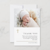 Moderne Minimal Gold Cross Foto Taufe Dankeskarte (Vorderseite)