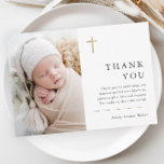 Moderne Minimal Gold Cross Foto Taufe Dankeskarte<br><div class="desc">Moderne Minimal Gold Cross Taufe Vielen Dank Karte mit einfacher Typografie und Foto. Klicken Sie auf die Schaltfläche Bearbeiten,  um dieses Design mit Ihren Details anzupassen.</div>