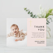 Moderne Minimal Gold Cross Foto Taufe Dankeskarte (Stehend Vorderseite)