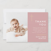 Moderne Minimal Gold Cross Foto Taufe Dankeskarte (Vorderseite)