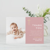 Moderne Minimal Gold Cross Foto Taufe Dankeskarte (Stehend Vorderseite)