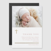 Moderne Minimal Gold Cross Foto Taufe Vielen Dank Magnetkarte (Vorne/Hinten)