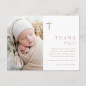 Moderne Minimal Gold Cross Foto Taufe Vielen Dank Postkarte (Vorderseite)