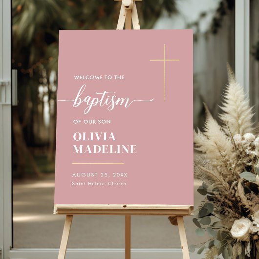 Moderne Minimal Gold Cross Taufe Begrüßungszeichen Foliendrucke