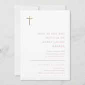 Moderne Minimal Gold Cross Taufe Einladung (Vorderseite)