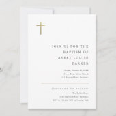 Moderne Minimal Gold Cross Taufe Einladung (Vorderseite)