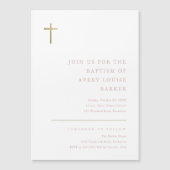 Moderne Minimal Gold Cross Taufe Magneteinladung (Vorderseite)