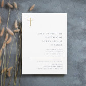 Moderne Minimal Gold Cross Taufe Magneteinladung