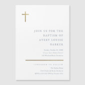 Moderne Minimal Gold Cross Taufe Magneteinladung (Vorderseite)