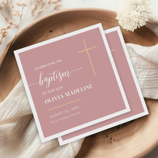 Moderne Minimal Gold Cross Taufe Serviette