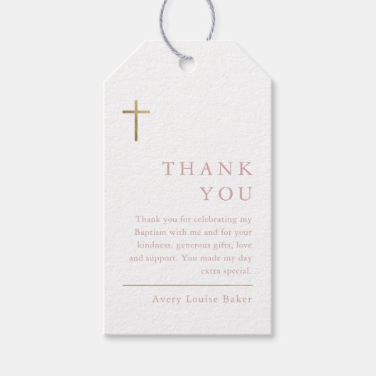 Moderne Minimal Gold Cross Taufe Vielen Dank Geschenkanhänger (Vorderseite)