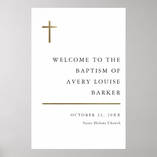 Moderne Minimal Gold Cross Taufe Willkommen Poster (Vorne)
