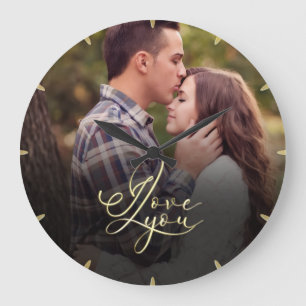 Moderne Minimal Gold I Love You Typografie Foto Große Wanduhr