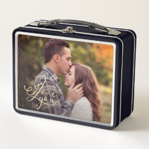 Moderne Minimal Gold I Love You Typografie Foto Metall Brotdose