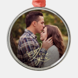 Moderne Minimal Gold I Love You Typografie Foto Ornament Aus Metall