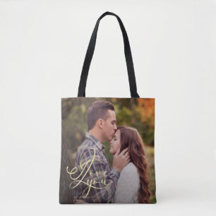 Moderne Minimal Gold I Love You Typografie Foto Tasche