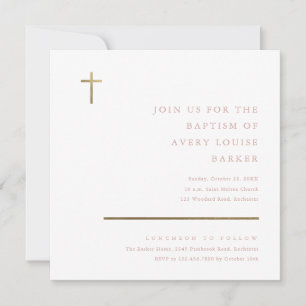 Moderne Minimal Gold Kreuz Taufeinladung Einladung