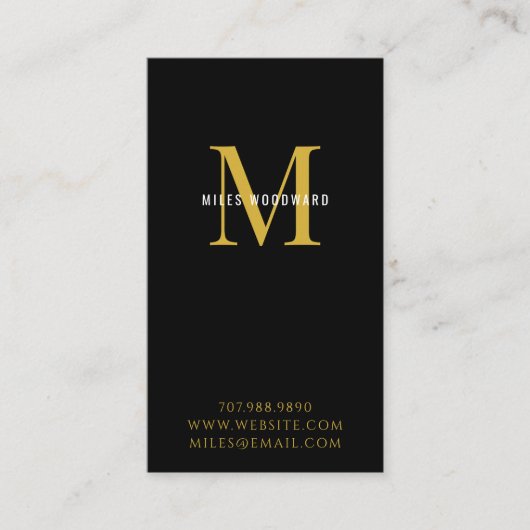 Moderne Minimal Gold Monogram Black Calling Cards Visitenkarte (Vorderseite)