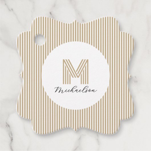 Moderne Minimal Gold Streifen Monogramm Geschenkanhänger (Vorderseite)