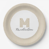Moderne Minimal Gold Streifen Monogramm Pappteller (Vorderseite)