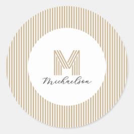 Moderne Minimal Gold Streifen Monogramm Runder Aufkleber