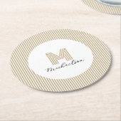 Moderne Minimal Gold Streifen Monogramm Runder Pappuntersetzer (Angewinkelt)