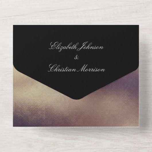 Moderne Minimal Gold und Black Wedding All In One Einladung (Rückseite)