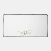 Moderne Minimal Gold White Script Monogram Desk Ma Schreibtischunterlage (Vorderseite)