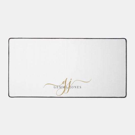 Moderne Minimal Gold White Script Monogram Desk Ma Schreibtischunterlage (Vorderseite)