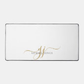 Moderne Minimal Gold White Script Monogram Desk Ma Schreibtischunterlage (Vorderseite)