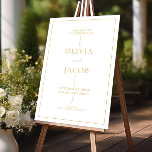 Moderne Minimal Gold White Wedding Willkommen Acrylschild