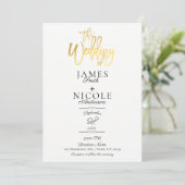 Moderne Minimal Goldfolie Full Foto Back Wedding Einladung (Stehend Vorderseite)