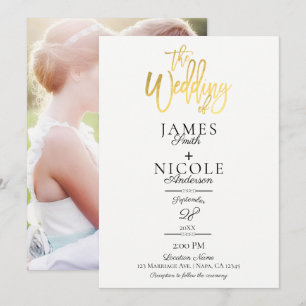 Moderne Minimal Goldfolie Full Foto Back Wedding Einladung