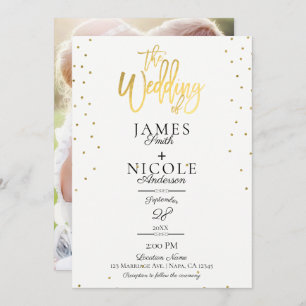 Moderne Minimal Goldfolie Full Foto Back Wedding Einladung