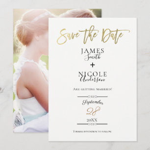 Moderne Minimal Goldfolie Vollfoto Save-the-Date-K Einladung