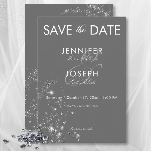 Moderne Minimal Graue und weiße Diamanten Hochzeit Save The Date