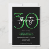 Moderne Minimal Green 30 Script Geburtstag QR Einladung (Vorderseite)