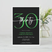 Moderne Minimal Green 30 Script Geburtstag QR Einladung (Stehend Vorderseite)