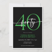 Moderne Minimal Green 40 Script Geburtstag Einladung (Vorderseite)