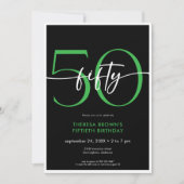 Moderne Minimal Green 50 Script Geburtstag QR Einladung (Vorderseite)
