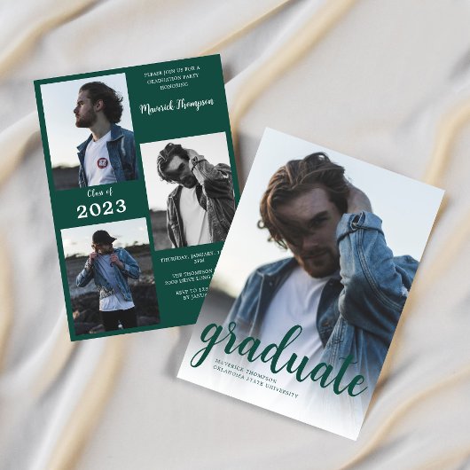 Moderne Minimal Green Foto Graduation Party Einladung