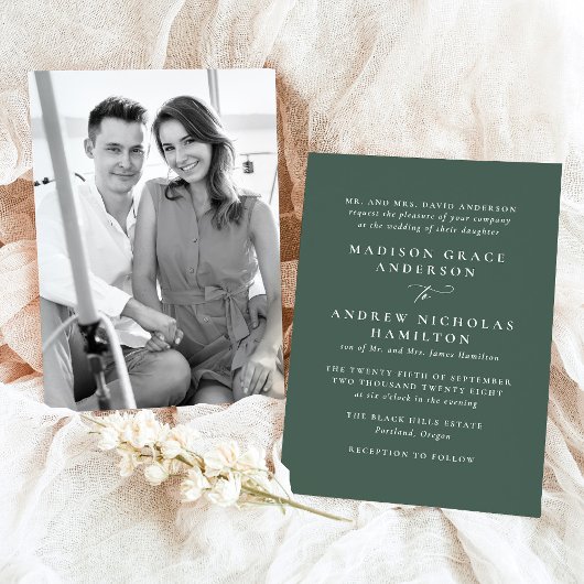 Moderne Minimal Green Foto Hochzeit Einladung