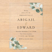 Moderne Minimal Green Leaf Engagement Party Acryleinladungen (Vorderseite)