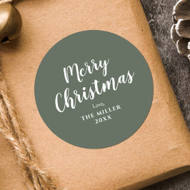 Moderne Minimal Grün frohe Weihnachtsfamilie Runder Aufkleber