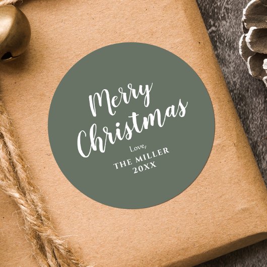 Moderne Minimal Grün frohe Weihnachtsfamilie Runder Aufkleber