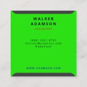 Moderne Minimal Grün & Matte Black Quadratische Visitenkarte (Rückseite)