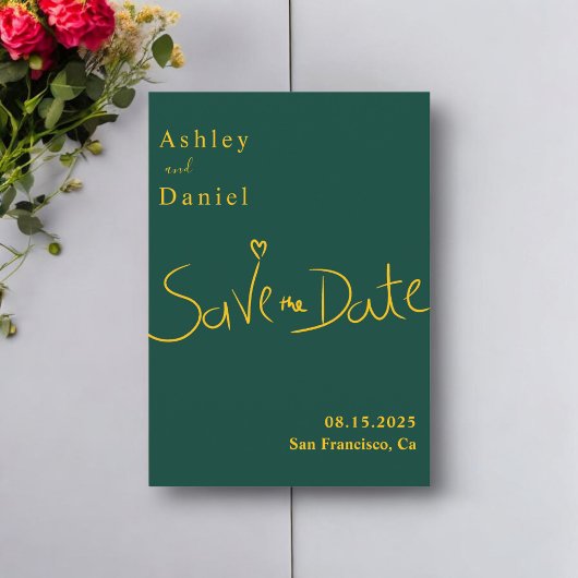 Moderne Minimal Grün und Gold Elegante schicke Hoc Save The Date